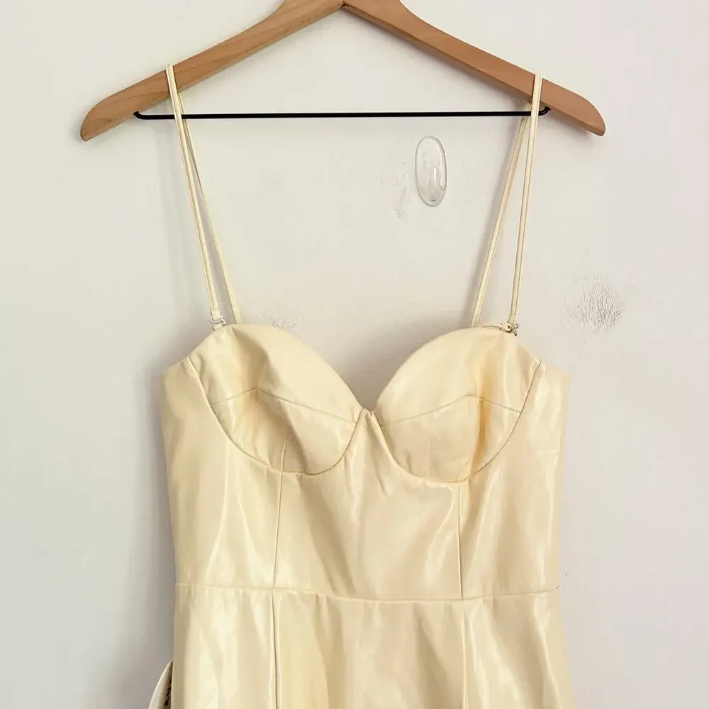 NEW Staud Faux Leather Abstract Fit Flare Midi Dress Cream Size 2 - Picture 2 of 8